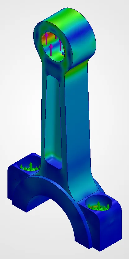 V2 under 14 kN inertia tension: von Mises stress contour